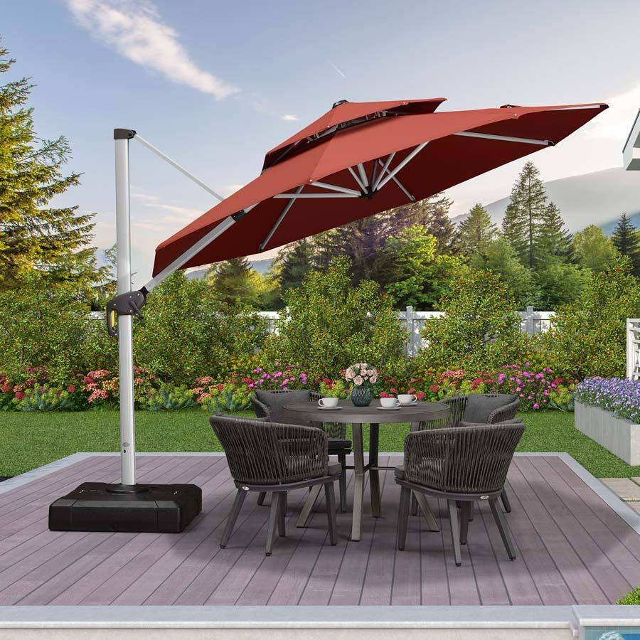 canaleivar umbrella on patio 13ft Round Large Patio Umbrellas Weighted Umbrella for Yard, Navy Blue
