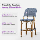 PURPLE LEAF Outdoor Bar Height Stools Set of 2 French Country Patio Rattan Bar Stool Chairs Outdoor Armless Barstools for Porch Garden Indoor Kitchen