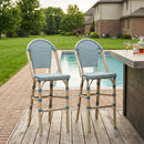 PURPLE LEAF French Counter Height Bar Height Stool Set of 2, Patio Bar Chairs with Back Rattan, French Bistro Set