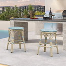 PURPLE LEAF Patio French Round Counter Stool Set of 2 Rattan Backless Stackable Barstools Aluminum Frame Footrest with Woven Wicker for Outdoor Kitchen Yard