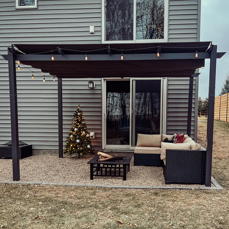PURPLE LEAF Outdoor Retractable Pergola with Sun Shade Canopy Patio Aluminum Pergola With Lights