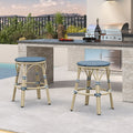 PURPLE LEAF Patio French Round Counter Stool Set of 2 Rattan Backless Stackable Barstools Aluminum Frame Footrest with Woven Wicker for Outdoor Kitchen Yard