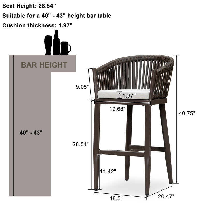 PURPLE LEAF Counter Stools, Bar Stools Set of 2 Rattan Bar Stools Wicker Bar Chairs Woven Aluminum Barstools with Back and Cushions