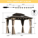 PURPLE LEAF  Outdoor Hardtop Gazebo Bronze Metal Frame Galvanized Steel Double Roof with Lights-clear