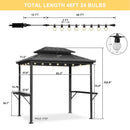 PURPLE LEAF Hardtop Grill Gazebo for Patio Grey Permanent Metal Roof Outside Sun Shade Outdoor BBQ Canopy with String Lights