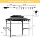 PURPLE LEAF Hardtop Grill Gazebo for Patio Grey Permanent Metal Roof Outside Sun Shade Outdoor BBQ Canopy with String Lights