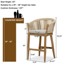 PURPLE LEAF Counter Stools, Bar Stools Set of 2 Rattan Bar Stools Wicker Bar Chairs Woven Aluminum Barstools with Back and Cushions
