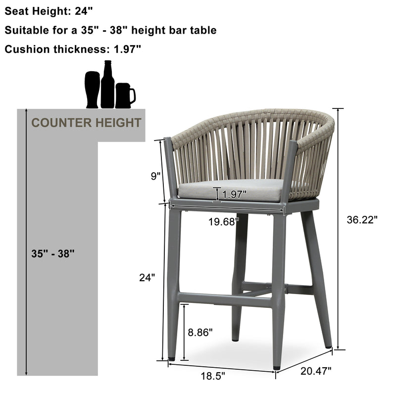 PURPLE LEAF Counter Stools, Bar Stools Set of 2 Rattan Bar Stools Wicker Bar Chairs Woven Aluminum Barstools with Back and Cushions