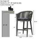 PURPLE LEAF Counter Stools, Bar Stools Set of 2 Rattan Bar Stools Wicker Bar Chairs Woven Aluminum Barstools with Back and Cushions