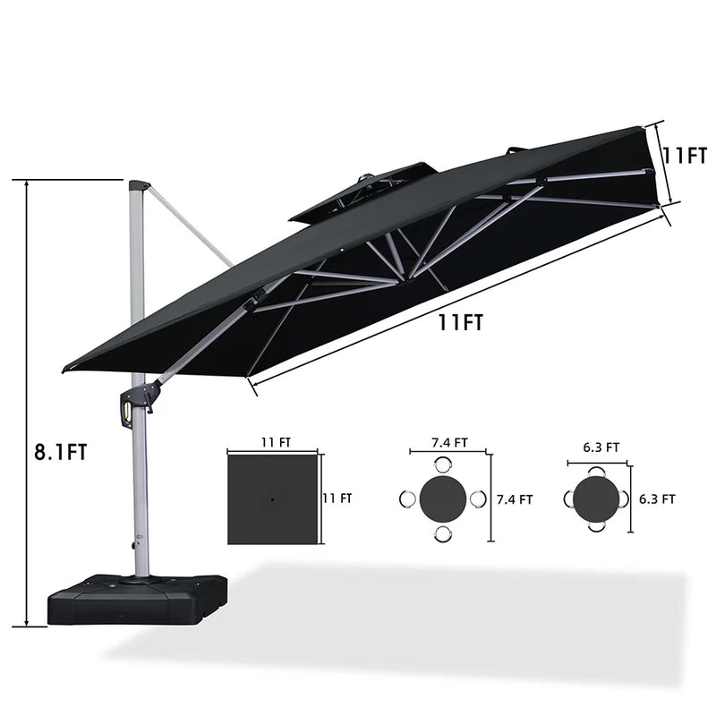 PURPLE LEAF Large Square Patio Cantilever Umbrella With Base for Garden Pool Porch