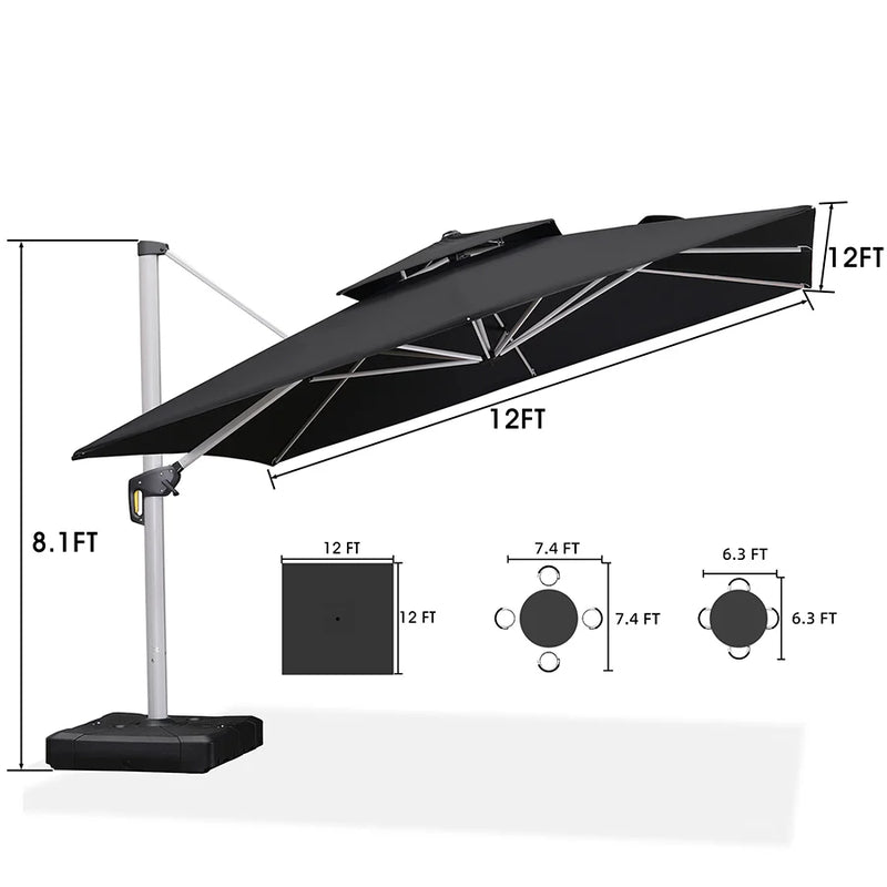PURPLE LEAF Large Square Patio Cantilever Umbrella With Base for Garden Pool Porch