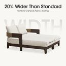 56.70-inch wide outdoor daybed with cream cushion, pillows, and dark aluminum frame