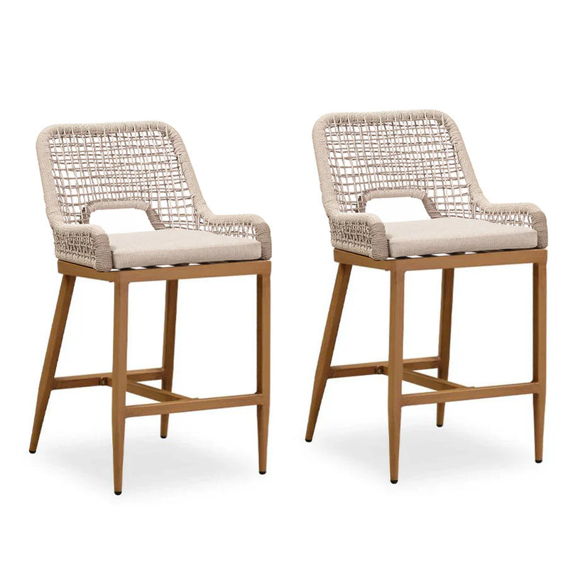 PURPLE LEAF Outdoor Bar Stool Set of 2,  Wicker Rattan Bar stools with Back Aluminum Outside Garden Patio Bar Chairs