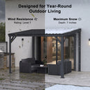 PURPLE LEAF  Outdoor Wall Mounted Hardtop Gazebo Metal Roof Patio Cover with Drainage System Outdoor Living Shelter for Backyard Lounge