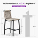 PURPLE LEAF Bar Stools Set of 2 with Back Aluminum Patio Counter Height Stools for Pool Lawn Kitchen All Weather Wicker Outdoor Bar Chairs