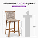 PURPLE LEAF Bar Stools Set of 2 with Back Aluminum Patio Counter Height Stools for Pool Lawn Kitchen All Weather Wicker Outdoor Bar Chairs