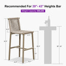 PURPLE LEAF Bar Stools Set of 2 with Back Aluminum Patio Counter Height Stools for Pool Lawn Kitchen All Weather Wicker Outdoor Bar Chairs