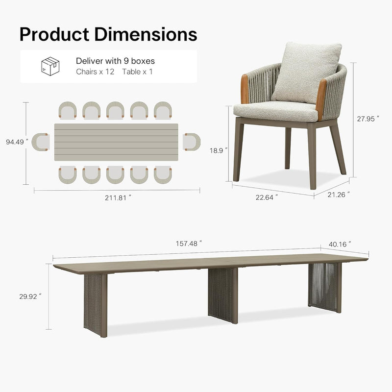 PURPLE LEAF Outdoor Dining Set for Family, Aluminum Outdoor Patio Table and Chairs Set with Olefin Cushions, Patio Furniture Set for Garden or Deck, Beige