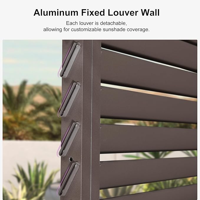 PURPLE LEAF Louvered Pergola Accessory Aluminum Louver Grille for Optimal Privacy, Sunlight Control Side Fixed Shutter Wall, for Bronze Pergola Not Included