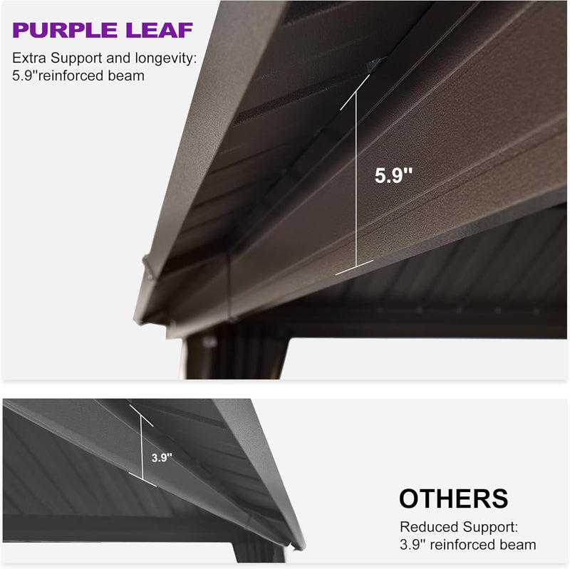 PURPLE LEAF Outdoor Hardtop Gazebo Bronze Metal Frame Galvanized Steel Double Roof with Lights-milky
