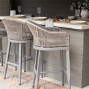 PURPLE LEAF Outdoor Bar Stools Set of 2 Rattan Bar Stools Counter Stools with Back and Cushions  for Patio, Garden, Kitchen