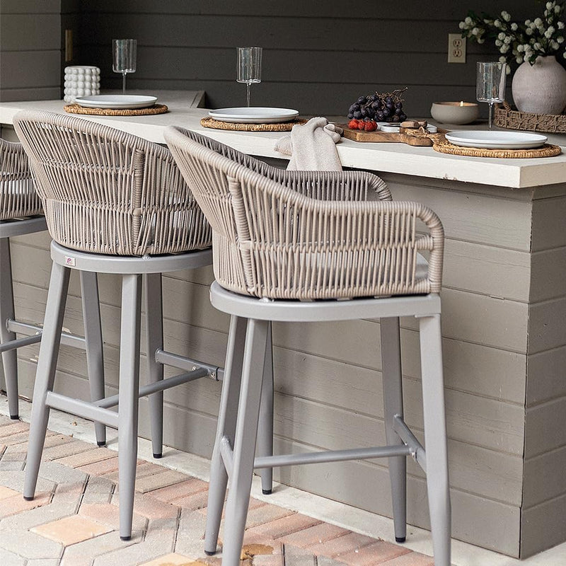 PURPLE LEAF Outdoor Bar Stools Set of 2 Rattan Bar Stools Counter Stools with Back and Cushions  for Patio, Garden, Kitchen