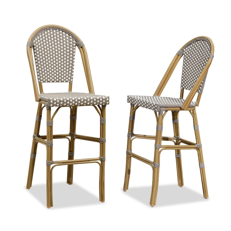 PURPLE LEAF French Counter Height Bar Height Stool Set of 2, Patio Bar Chairs with Back Rattan, French Bistro Set