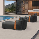 PURPLE LEAF Hailar Olefin Patio Chaise Lounge Chair , Upholstered Pool Lounge Chairs for Outdoor with Teak Armresfor Deck, Pool, Lawn, Garden, Courtyard, Porch, Khaki