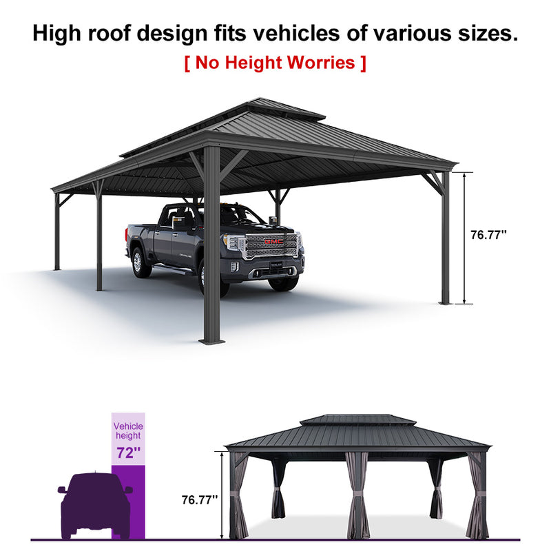 PURPLE LEAF Outdoor Metal Carport Gazebo Grey Steel Roof Aluminum Frame Shelter for Parking