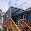 PURPLE LEAF Athena Louvered Pergola Grey Outdoor Aluminum Pergola with Solid Color Roller Blind Adjustable Gazebo for Patio Deck Garden