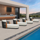 PURPLE LEAF Hailar Olefin Patio Chaise Lounge Chair , Upholstered Pool Lounge Chairs for Outdoor with Teak Armresfor Deck, Pool, Lawn, Garden, Courtyard, Porch, Khaki