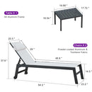 PURPLE LEAF Outdoor Lounge Chair Set of 3 Patio Chaise Pool Lounger Aluminum Frame with Side Table and Wheels for Outside Sunbathing Tanning Recliner Including Pillows