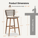 PURPLE LEAF Patio Counter Height Bar Stools Set of 2 Metal Bar Chairs with Back Wicker Woven Stools for Kitchen Island Pool Garden Outdoor Barstools