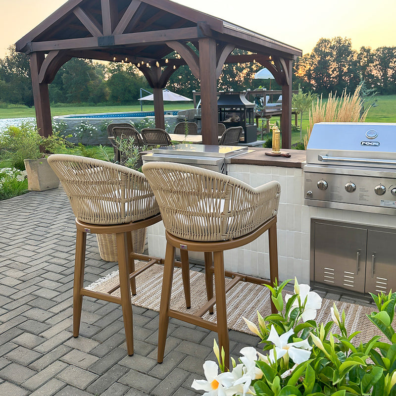 PURPLE LEAF Outdoor Bar Stools Set of 2 Rattan Bar Stools Counter Stools with Back and Cushions  for Patio, Garden, Kitchen