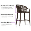 PURPLE LEAF Patio Bar Stools Set of 2 Outdoor Wicker Modern High Bar Chairs Metal Cushioned Barstools with Backs and Ergonomic Armrest