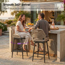 PURPLE LEAF Outdoor Swivel Counter Height Bar Stools Set of 2 Patio 360° Rotating All-Weather Wicker Stools with Back and Cushion for Outside Backyard Kitchen Bistro Garden Bar