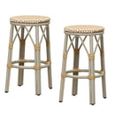 PURPLE LEAF Patio Round Bar Stools Set of 2 Outdoor Backless Barstools Woven Rattan Bar Chair  for Indoor Kitchen Island Bistros Cafe Restaurant