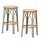 PURPLE LEAF Patio Round Bar Stools Set of 2 Outdoor Backless Barstools Woven Rattan Bar Chair  for Indoor Kitchen Island Bistros Cafe Restaurant