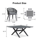 PURPLE LEAF Modern Outdoor Dining Table with 6/8/10 Seats, All-Weather Aluminum Table and Rattan Chairs with Cushions, Champagne