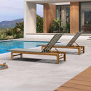 PURPLE LEAF Outdoor Teak Chaise Lounge Chair, Wood Grain Aluminum Outdoor Pool Lounge Chairs with Adjustable Backrest, Breathable Recliner for Patio, Poolside, Garden