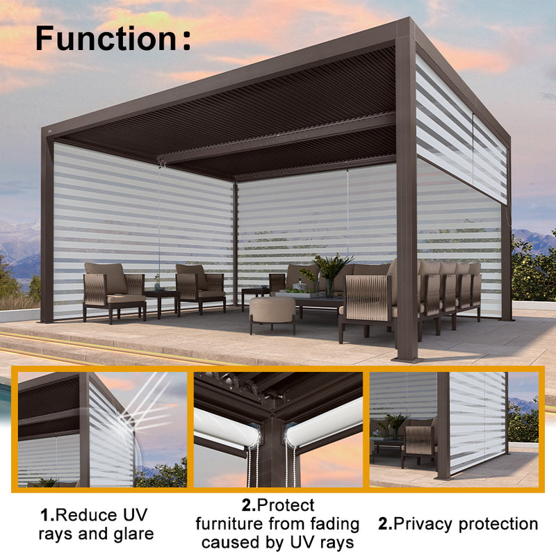 PURPLELEAF Outdoor Louvered Pergola Roller Blinds with Thermal Insulated, UV Protection Waterproof Fabric, Privacy Protection for Pergola, Easy to Install