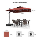PURPLE LEAF Double Top 9 / 10 / 11 / 12 ft Square Outdoor Umbrellas with Lights