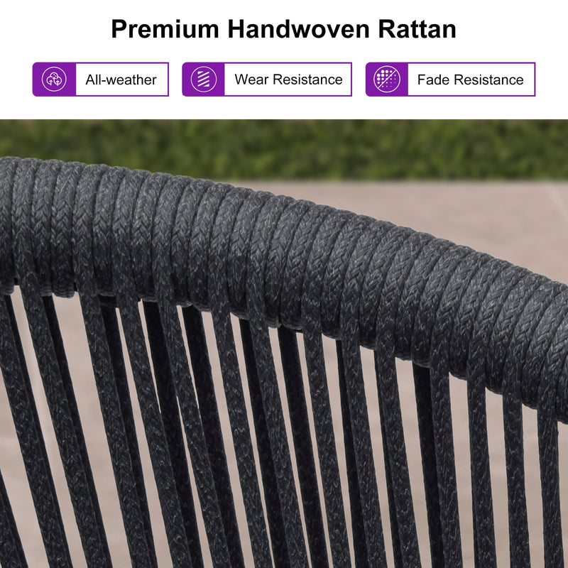 PURPLE LEAF Patio Bar Stools Set of 2 Outdoor Wicker Modern High Bar Chairs Metal Cushioned Barstools with Backs and Ergonomic Armrest for Balcony Garden Indoor Kitchen Island