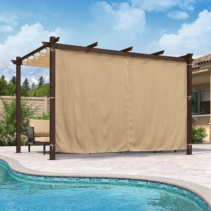 PURPLE LEAF Bronze Pergola Outdoor Retractable Metal Pergola with Canopy with Shade Cover With Curtains