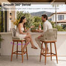 PURPLE LEAF Outdoor Swivel Counter Height Bar Stools Set of 2 Patio 360° Rotating All-Weather Wicker Stools with Back and Cushion for Outside Backyard Kitchen Bistro Garden Bar