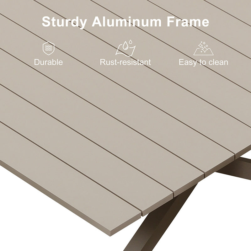 PURPLE LEAF Modern Outdoor Dining Table with 6/8/10 Seats, All-Weather Aluminum Table and Rattan Chairs with Cushions, Champagne