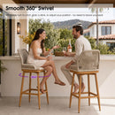 PURPLE LEAF Outdoor Swivel Counter Height Bar Stools Set of 2 Patio 360° Rotating All-Weather Wicker Stools with Back and Cushion for Outside Backyard Kitchen Bistro Garden Bar