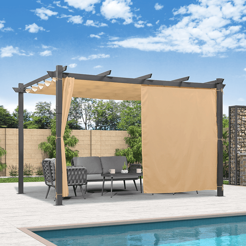 PURPLE LEAF Outdoor Pergola with Retractable Canopy Aluminum Shelter for Beach Porch Garden  Shade Pavilion Pergola  with Curtains