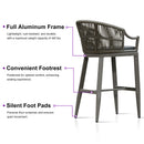 PURPLE LEAF Patio Bar Stools Set of 2 Outdoor Wicker Modern High Bar Chairs Metal Cushioned Barstools with Backs and Ergonomic Armrest