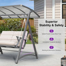 PURPLE LEAF Outdoor Deluxe Modern Swing Chairs with PVC Canopy, Swing for Patio Gadern Porch, Solar LED Light and Cushions Included